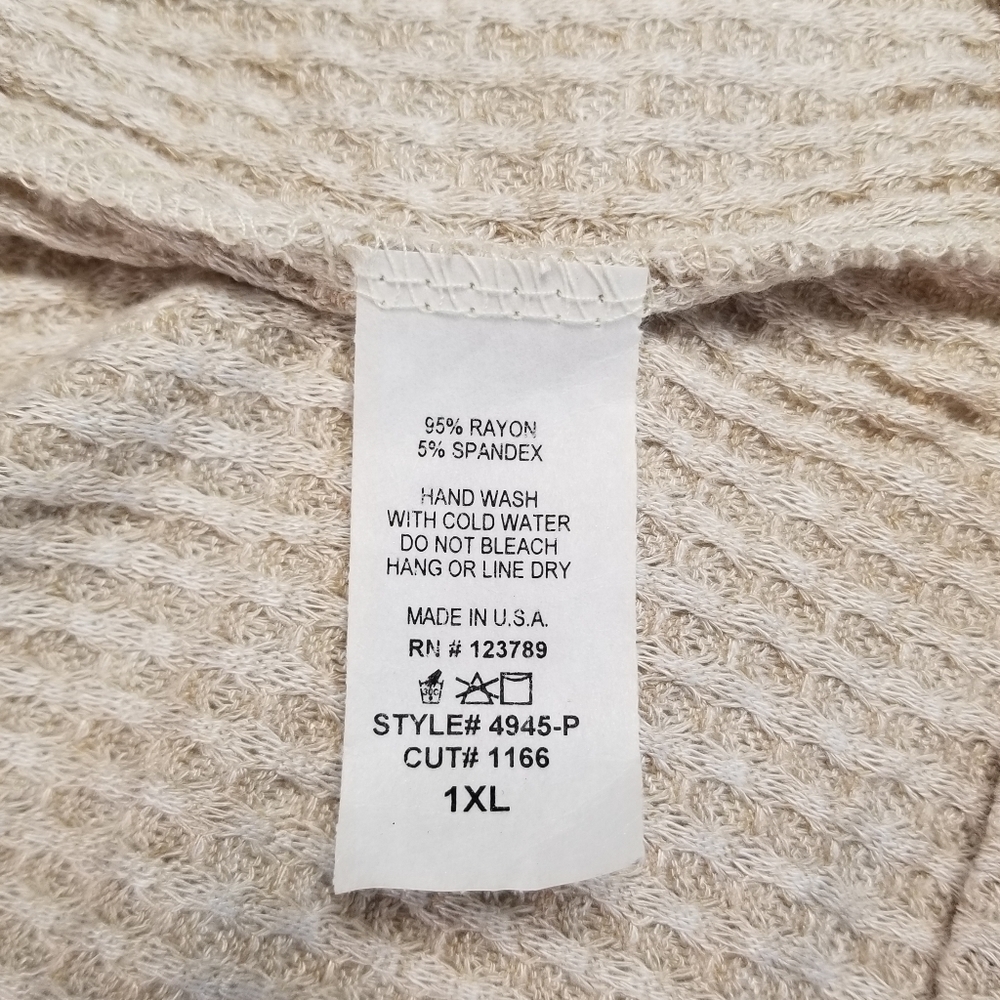 Jolie Beige Dolman Longsleeve Flared Hem Half Button Waffle Thin Top , 1XL - Picture 11 of 11